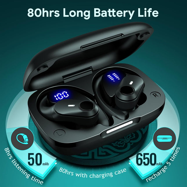 GOLREX Wireless Earbuds Bluetooth Headphones 80H Playtime Ear Buds with Wireless Charging Case & Dual LED Power Display 