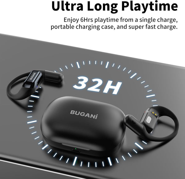 BUGANI Open Ear Headphones, Bluetooth 5.2 Wireless Headphones with Microphone, ENC Clear Talk, Immersive Stereo Sound, Fast Charging, 32H