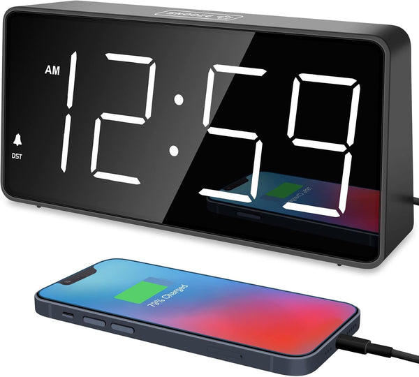 Peakeep Digital Alarm Clock for Bedroom Bedside, Loud Alarm Clock for Heavy Sleepers, Large Big LED Numbers for Seniors, Battery Backup Plug in