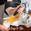 Powerlix Powerful Handheld Milk Frother with Stand Battery Operated Foam Maker Frother Wand for Coffee (A Black) (Hearts)