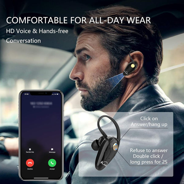 Bluetooth Headset, V5.0 Ultralight Wireless Headphone Cell Phone Earpiece with Mic Headsetcase,Volume Control, Handsfree Earbud,Compatible with