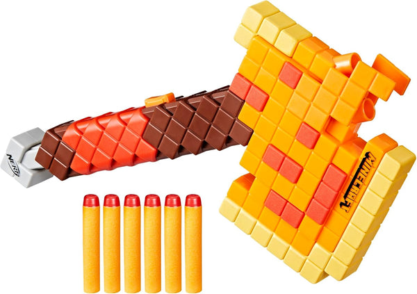 Nerf Minecraft Firebrand, Dart Blasting Axe, 6 Nerf Elite Foam Darts, Design Inspired by Minecraft Axe in the Game, Pull down Priming, Minecraft Toys