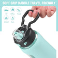 Kodrine 32 Oz Glass Water Bottle with Straw and Carry Loop, One-Touch Leakproof Locking Lid, Reusable Drinking Bottle with Time Marker for Travel