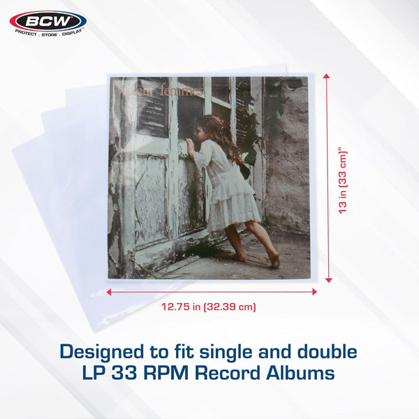 BCW 33 RPM Record Sleeves - 100 Ct | Polypropylene Vinyl Record Outer Sleeves | 2 Mil Thickness | Vinyl Record Album Protectors