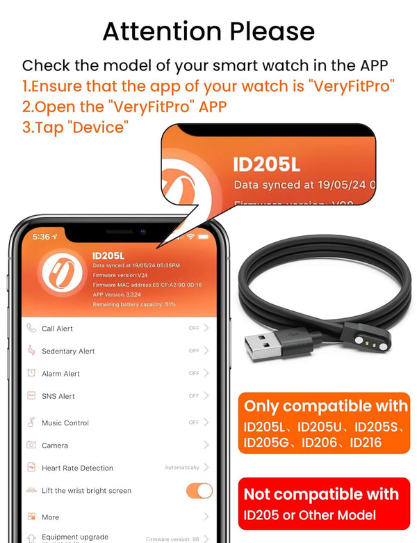 Sinoacc Smart Watch Charger for Skg Letsfit Cubitt Yamay Willful Fitpolo Tozo Wyze Umidigi Blackview 3.3Ft USB Magnetic Charging Cable Cord for
