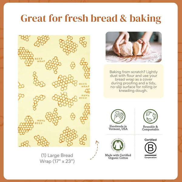 Bee'S Wrap Beeswax Wraps for Food - Honeycomb Bread Wrap - Made in USA Reusable Bread Storage Bags - Organic & Eco-Friendly Alternative to