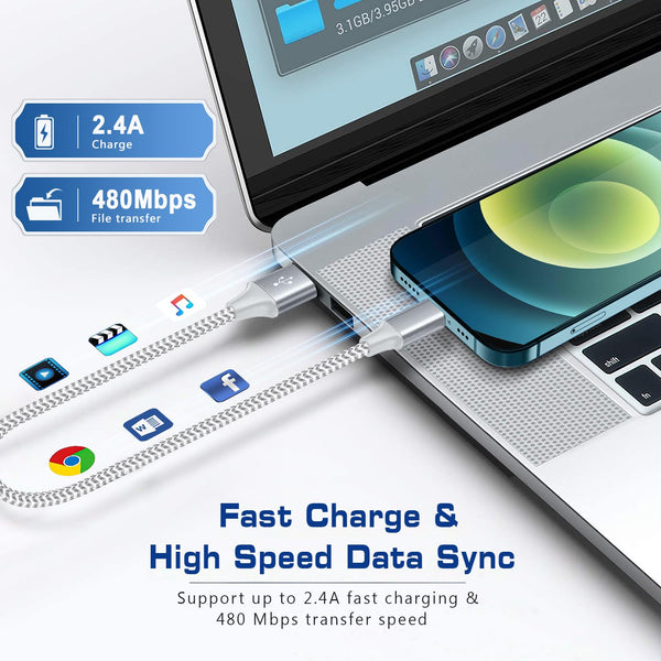 [Apple Mfi Certified] Short Iphone Charger 1Ft 2Pack,Usb a to Lightning Cord Nylon Braided 12 Inch Fast Charging Iphone Cable Compatible with