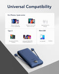 VEGER Portable Charger for Iphone with Built in Cables and Wall Plug, 10000Mah Slim Fast Charging USB C Power Bank, Travel Essential Battery Pack