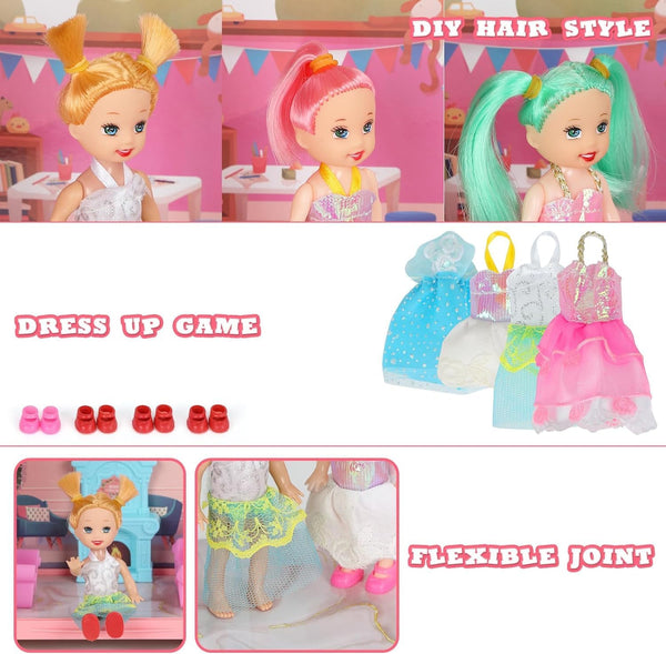 Doll House, Dream Dollhouse for Girls Pretend-Play DIY Dollhouse Kit - 4-Story 11 Rooms Playhouse with 4 Dolls Toy Figures, Furniture and