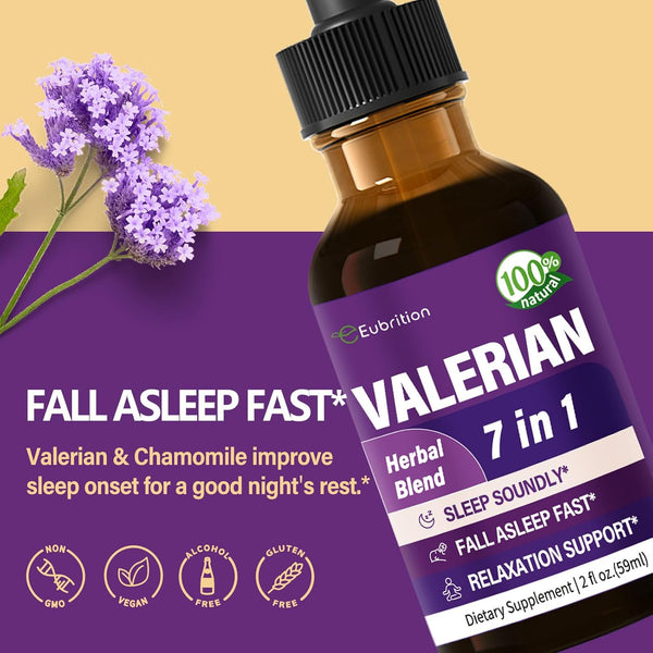 Valerian Root Sleep Support Drops, Passion Flower, Chamomile, Lavender, Soursop Leaves, & Hibiscus Herb Extract Supplement Tincture for Sleep