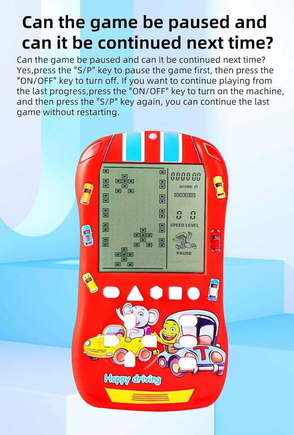 Sports Car Appearance Block Game Console Big Screen Built-In 23 Brick Games 824 Modes Adjustable Speed/Difficulty 70S/80S/90S Handheld Game Decice