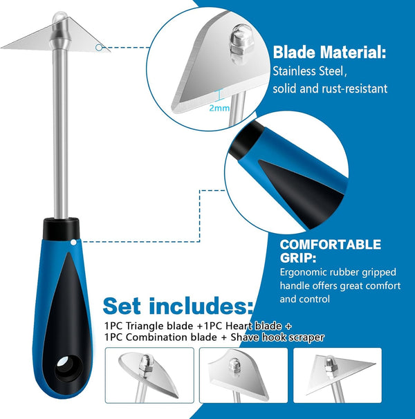 Dekeones 8-Inch Paint Shave Hook, Stainless Steel Paint Shaver with Replacement Blades (Triangle + Combination + Heart), Painting Scrapers & Paint