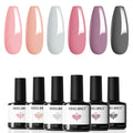 Modelones Gel Polish Nail Kit, 6 Colors 7Ml Popular Nude Pink Neutral Blue Glitter Nail Polish Set Nail Art LED Manicure DIY Salon Gifts