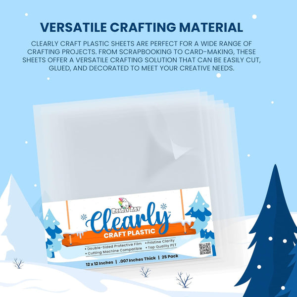 Bearly Art Clearly Craft Plastic - Crystal Clear Acetate Sheets for Crafts 12X12 - .007" - BPA Free - Compatible with Cricut and More - 25 Pack