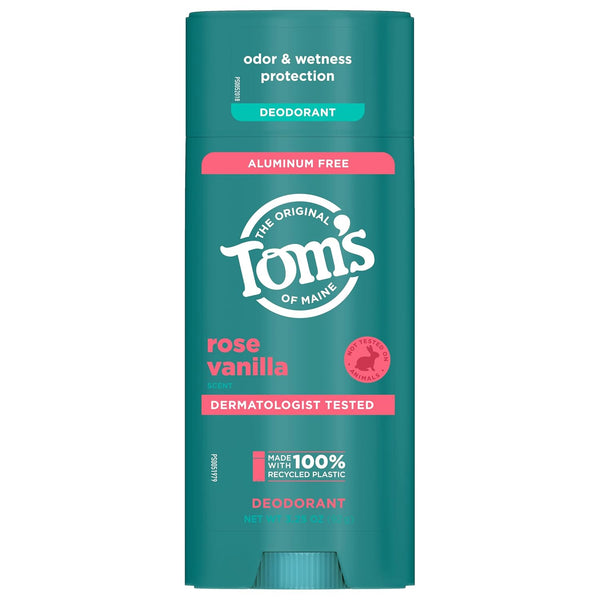 TomâS of Maine Rose Vanilla Aluminum Free Natural Deodorant for Women & Men | Goes on Clear | Odor & Wetness Protection | Naturally Derived and