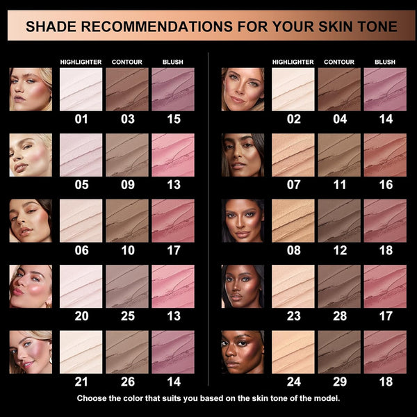 FOCALLURE 3 Pcs Cream Contour Sticks,Shades with Highlighter & Bronzer & Blush,Non-Greasy Long-Wear Face Contouring Pen,Easy to Sculpt the Face