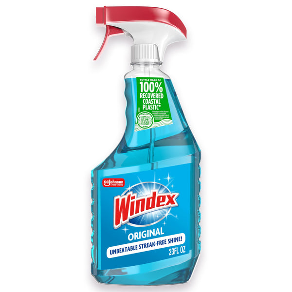Windex Glass and Window Cleaner Spray Bottle, Packaging Designed to Prevent Leakage and Breaking, Surface Cleaning Spray, Original Blue Scent, 23