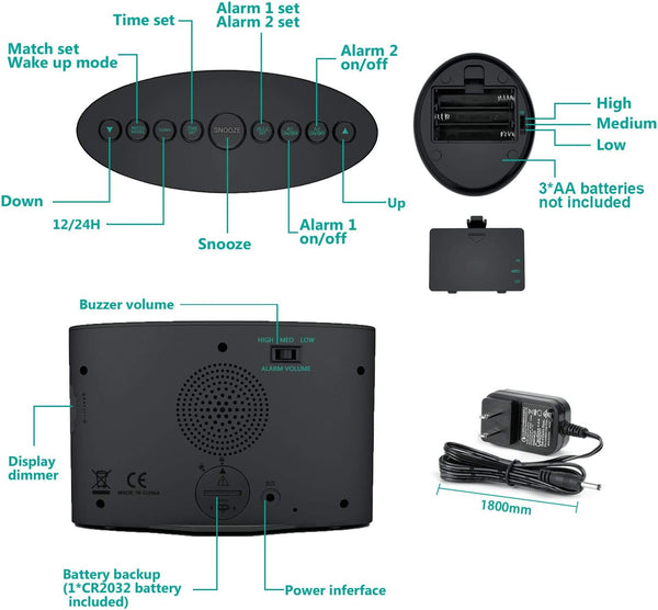ANJANK Extra Loud Alarm Clock for Heavy Sleepers, Wireless Bed Shaker, Vibrating Dual Alarm, Deaf and Hearing-Impaired, Adjustable