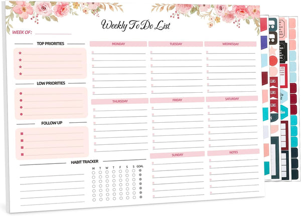 Weekly to Do List Notepad, 8.5''X11'' Weekly Desk Planner with 52 Tear off Sheets Undated Weekly Planner Habit Tracker & Productivity Organizer