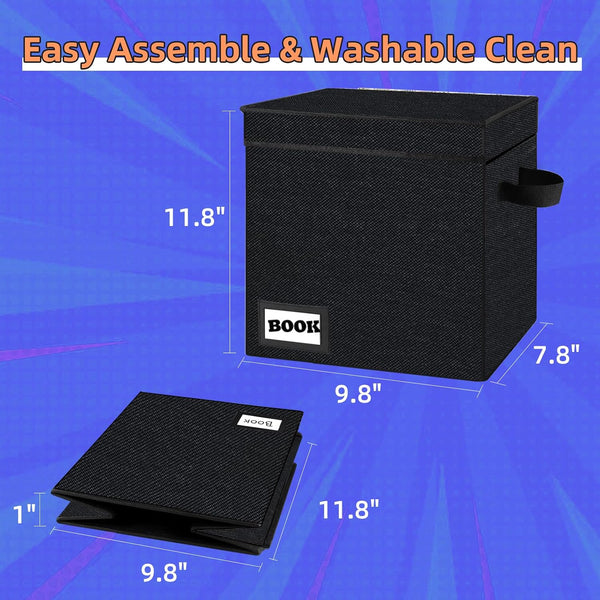Comic Book Storage Short Box, 11.8" X 9.8" X 7.8", Holds 100-120 Collection Book, Heavy Duty Comic Collection Gift Bin Container Holder Shelf (Black)