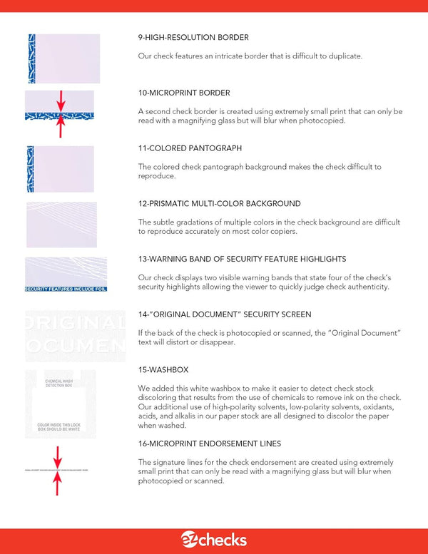 EZ Checks High Security Check Paper with Hologram & 20 Security Features | 500 Sheets | Quickbooks Compatible (Blue/Maroon, Check at Top)