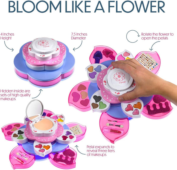 Toysical Makeup Kit for Teens - Flower Palette Gift Set for Teen Girls and Women - Makeup for Girls 10-12 - Petals Expand to 3 Tiers - Variety