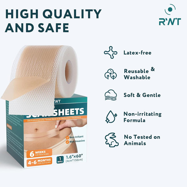 Silicone Scar Sheets, Silicone Scar Tape for Surgical Scars - 60" X 1.6" Roll - 1.5M, Medical Grade Reusable Effective Scar Removal for Keloid,