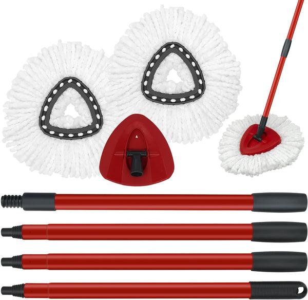 Mop Replace Heads Mop Handle and Mop Base Replacement for O Cedar EasyWring 1-Tank Spin Mop System, 2 Microfiber Mop Head Refills, 4-Section Iron
