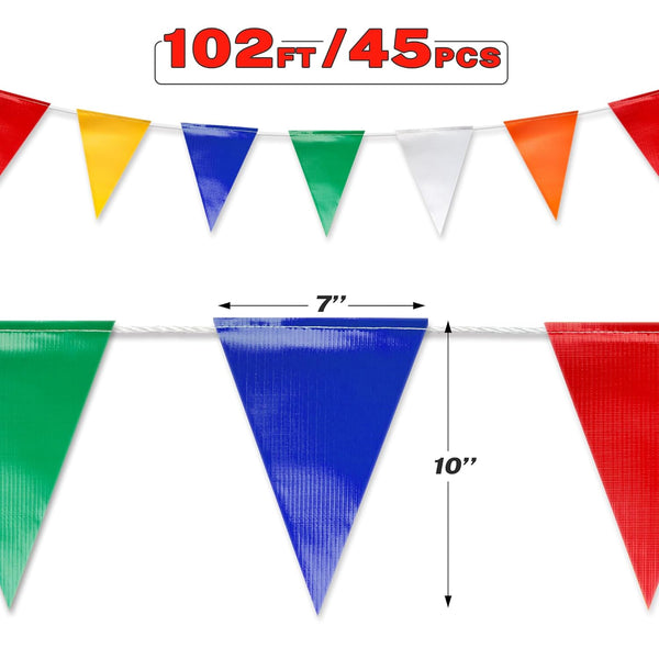 Multicolor Pennant Banner Flags | OSHA 500Lb Rated | Strand Fade Resistant ?102FT?