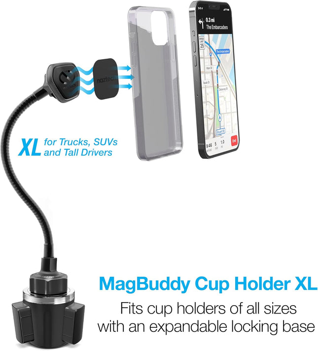 Naztech Magbuddy Elite XL Cup Holder Phone Mount - Adjustable Gooseneck Holder, Magnetic Cell Phone Mount for Iphone 16/