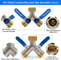 Brass Garden Hose Splitter, Garden Hose Splitter 2 Way Heavy Duty, with 2 304 Stainless Steel Extension Handles, 2-Way Y-Valve 3/4â GHT Threads