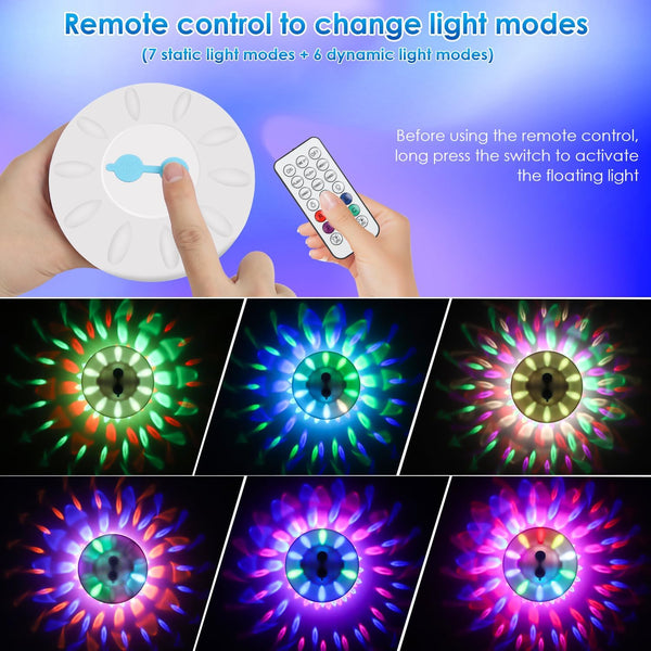 Floating Pool Lights, Pool Light with 6 Dynamic Lighting Effects, IP68 Waterproof Pool Lights That Float, Rechargeable RGB Upper and Lower Color