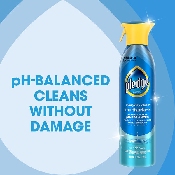 Pledge pH-Balanced Multisurface Spray, Gently Clean 101 Surfaces, Remove Dust and Messes, No Residue - Rainshower Scent, 9.7oz 9.7 Ounce (Pack of 1)