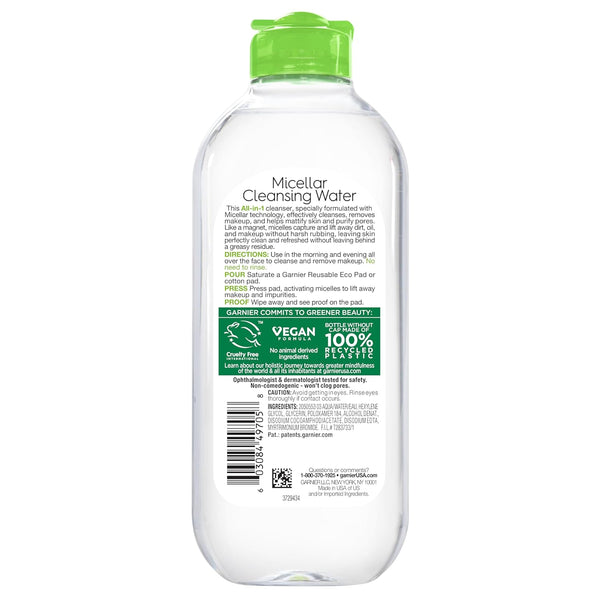 Garnier Micellar Water for Oily Skin, Facial Cleanser & Makeup Remover, Mattifying, for All Skin Types, Vegan, Cruelty Free, 13.5 Fl Oz (400Ml), 1