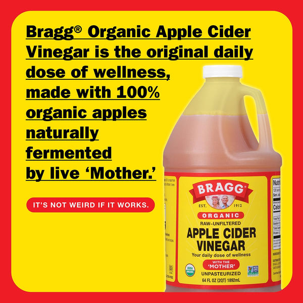 Bragg Organic Apple Cider Vinegar with the Mother - 64 Fl Oz - Raw and Unfiltered