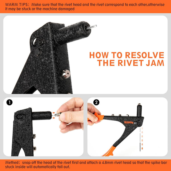 Meiwaltee Rivet Gun,Professional Pop Rivet Gun Kit with 200Pcs Rivets, 3/32"-1/8"-5/32"-3/16", Heavy Hand Riveter Kit Suitable for Metal Work,