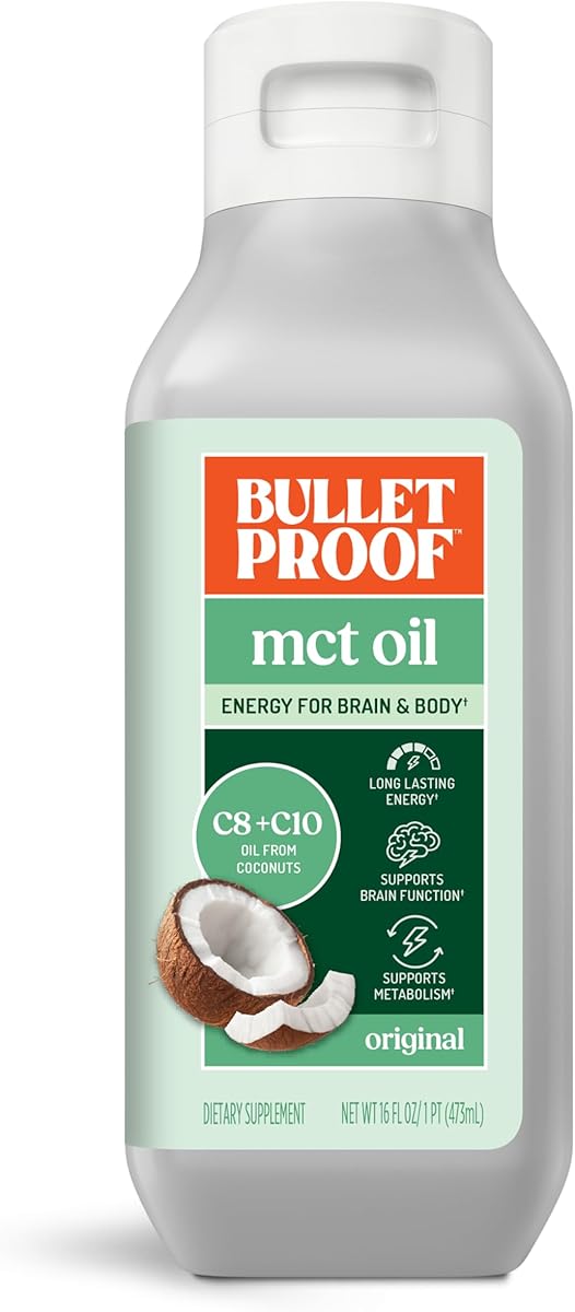 Bulletproof MCT Oil Made with C10 and C8 Oil, 16 Ounces, Keto Supplement for Sustained Energy, Brain and Body Fuel, Add to Coffee and Smoothies