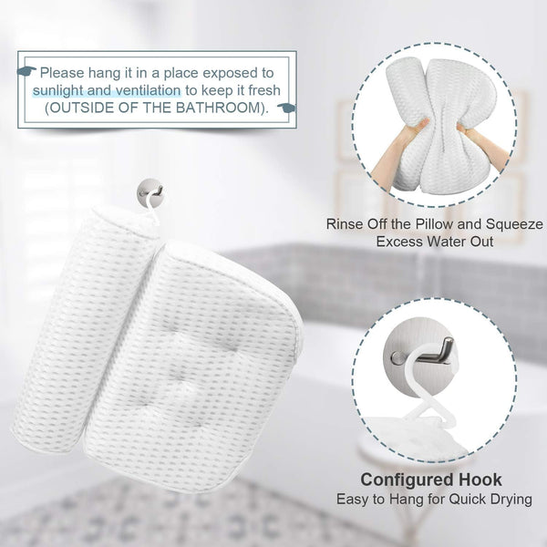 Bath Pillow Bathtub Pillow - Bath Pillows for Tub with Neck, Head, Shoulder and Back Support - 4D Air Mesh Spa Pillow for Bath - Extra Thick, Soft