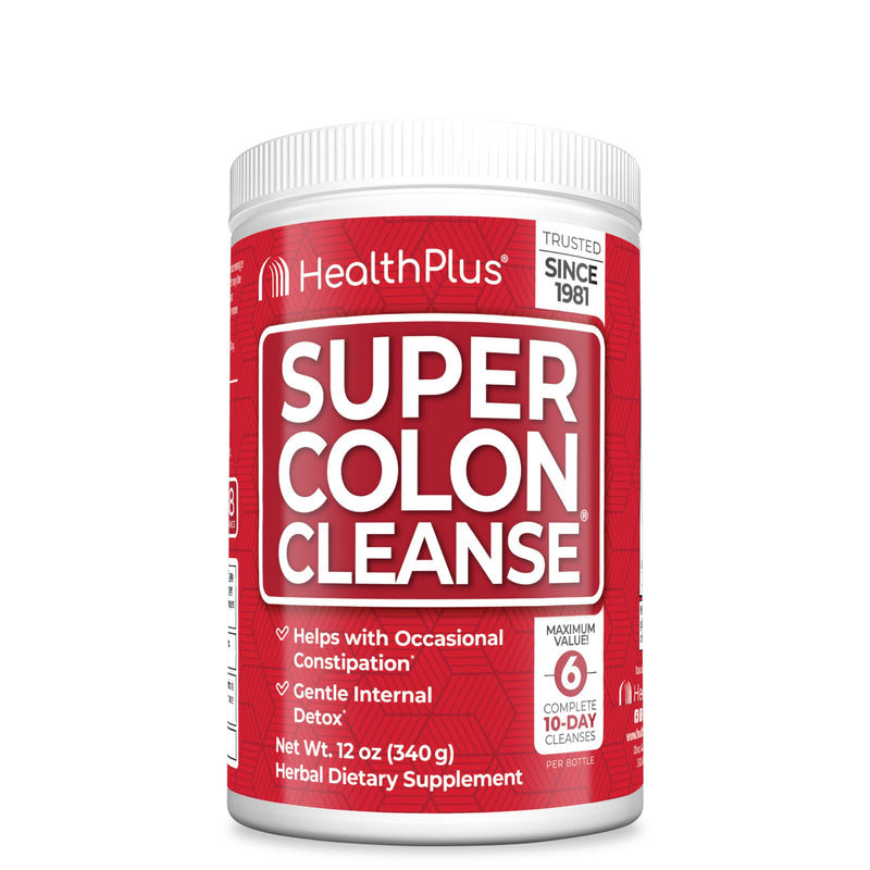 Health plus Super Colon Cleanse, 12 Oz Powder, 68 Servings - Natural Detox, Digestive Constipation Relief, Gentle Gut Cleanse with Psyllium Husk &
