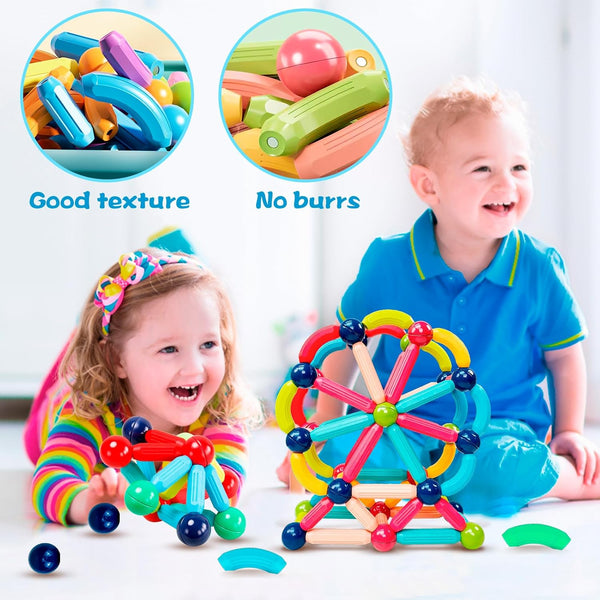Magnetic Building Blocks STEM Educational Toy for Kids Montessori Learning Sticks and Balls Preschool Sensory Toys for Toddlers Gift for 3 Year