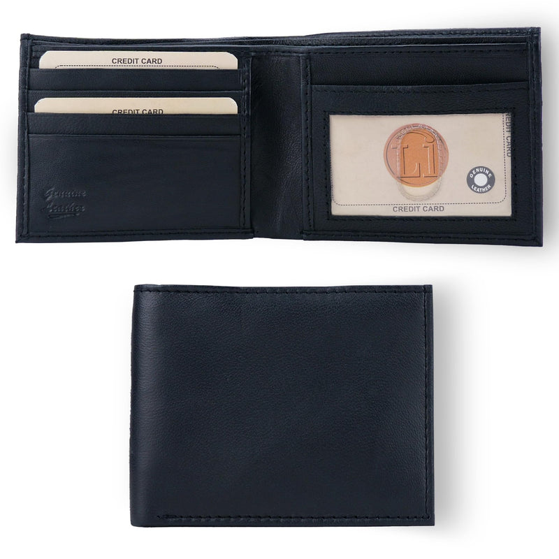 Leather Impressions Slim Wallet for Men - Bifold Wallet with White Contrast Stitching - Mens Wallet with 2 Cash Pockets, 6 Cards, 2 Inner Slots,