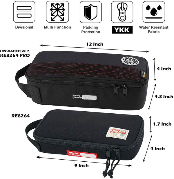 Rough Enough Small Tool Bag Case Portable Box EDC Pouch Organizer with Handle, 12 Inch, Heavy Duty Cordura, Padded Lining, Tech Tactical Gear, Black