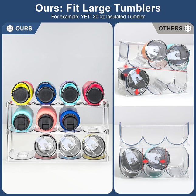 LARGER Compartment - 3 Tier Stackable Water Bottle Organizer Holder - for Stanley 40Oz & Others' Large Tumbler - Clear W