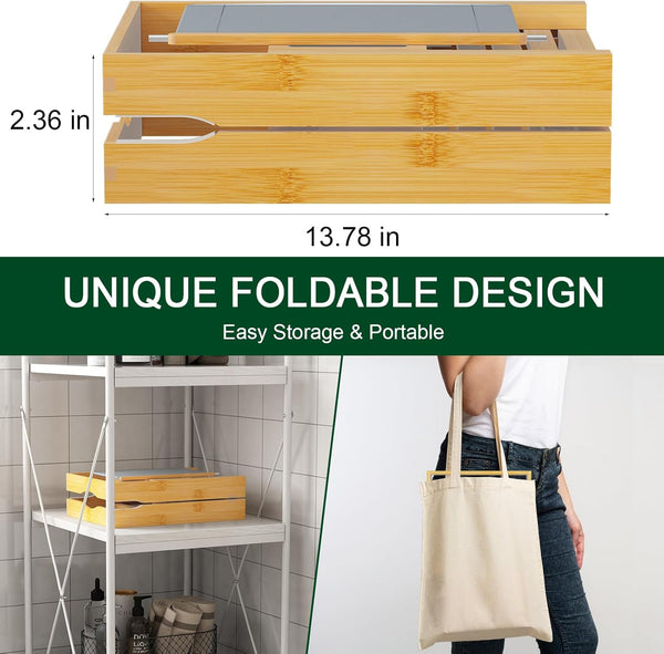 Foldable Bamboo Bathtub Caddy Tray Expandable for Luxury Bath, Bath Accessories & Table with Wine Glass Holder, Book Stand Bathroom Organizer with