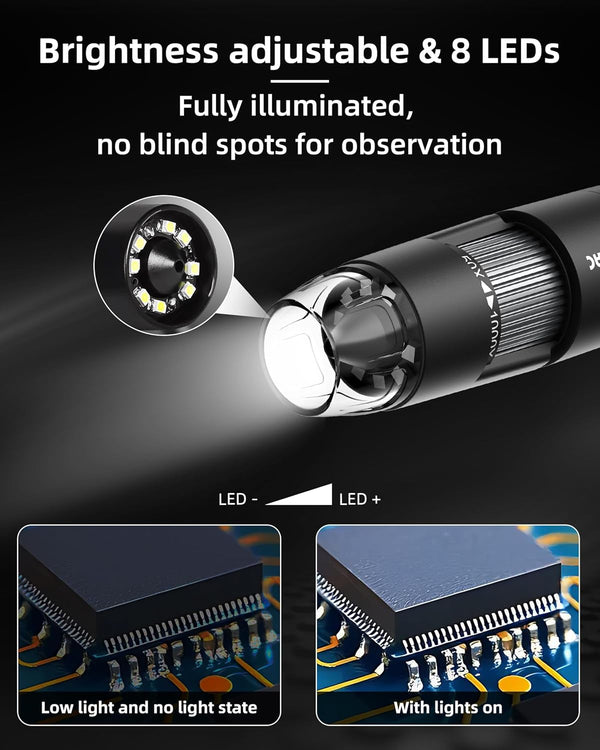 Digital Microscope Wireless Pocket Handheld USB Microscopes, 50X-1000X Zoom Fixed Focus HD Magnifier with Leds, Inspection Camera Compatible with