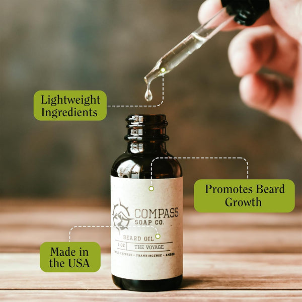 Compass Soap'S the Voyage - Natural Beard Oil for Men | Beard Oil for Nourishment and Hydration | Infused with Bergamot, Sandalwood & Musk | Best