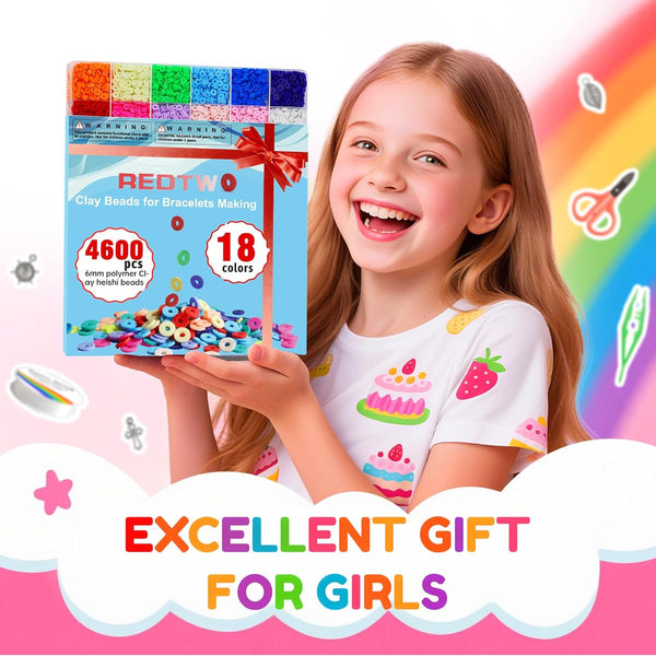 Redtwo 5100 Clay Beads Bracelet Making Kit, Flat Preppy Beads for Friendship Jewelry Making,Polymer Heishi Beads with Charms Gifts for Teen Girls