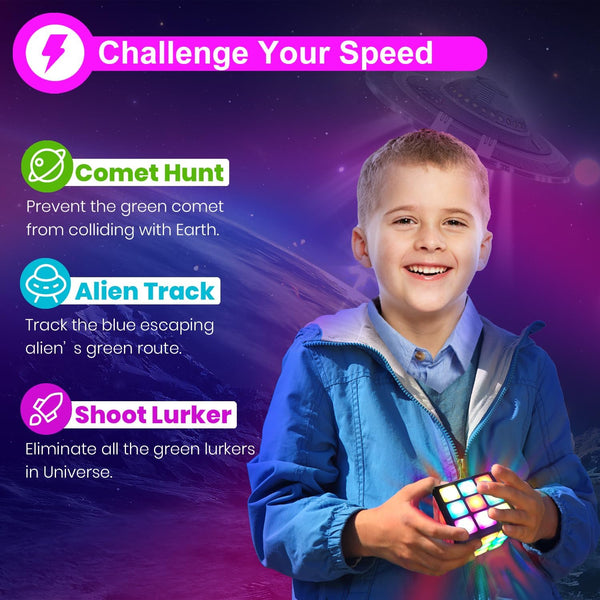 Rechargeable Game Handheld Cube - 15 Fun Brain & Memory Game with Score Screen - Christmas Easter Birthday Gifts for Boys Girls Ages 6-12+ Years