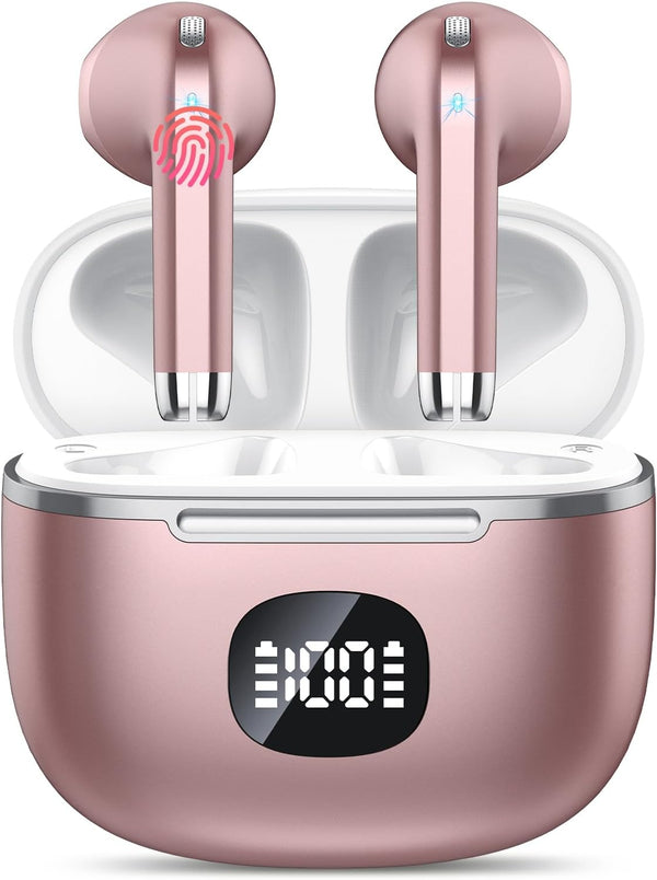 Wireless Earbuds, Bluetooth Headphones 5.3, 50H Playtime LED Display Deep Bass Ear Buds with 4 ENC Noise Cancelling Mic, IP7 Waterproof In-Ear