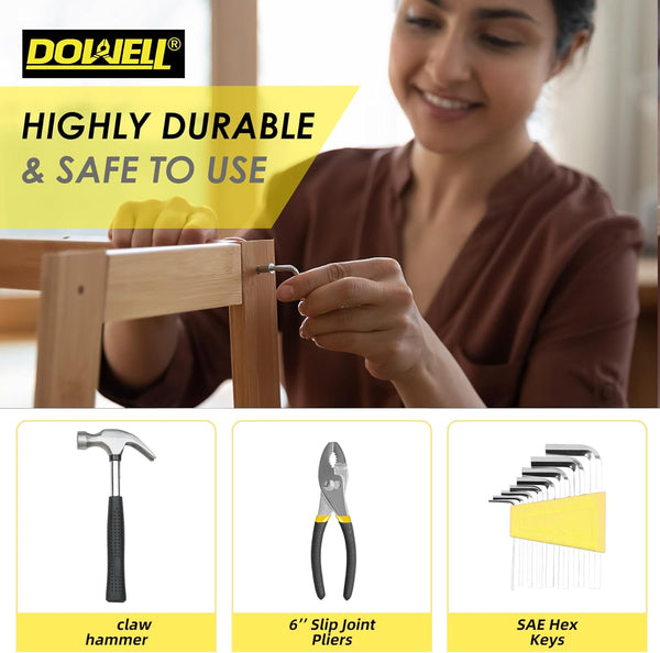 DOWELL 40 Piece Home Tool Set Yellow, General Household Hand Tool Kit with Plastic Toolbox Storage Case, Mini Repair Tool kit for Women, College